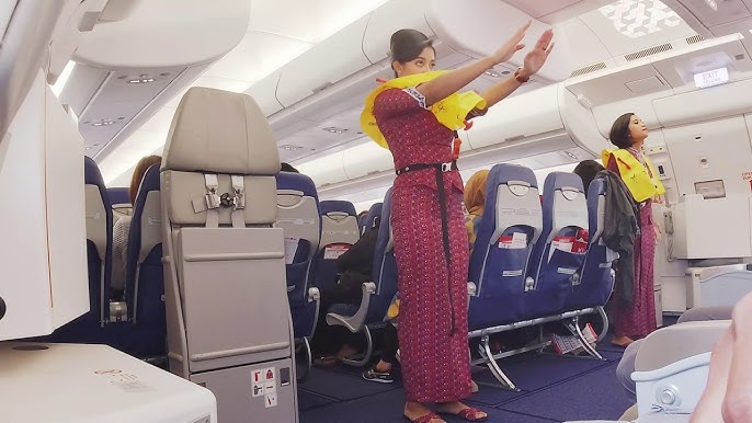 Beautiful Flight Attendants Demonstrate Flight Safety || Lion Airbus A330  900 Neo - YouTube