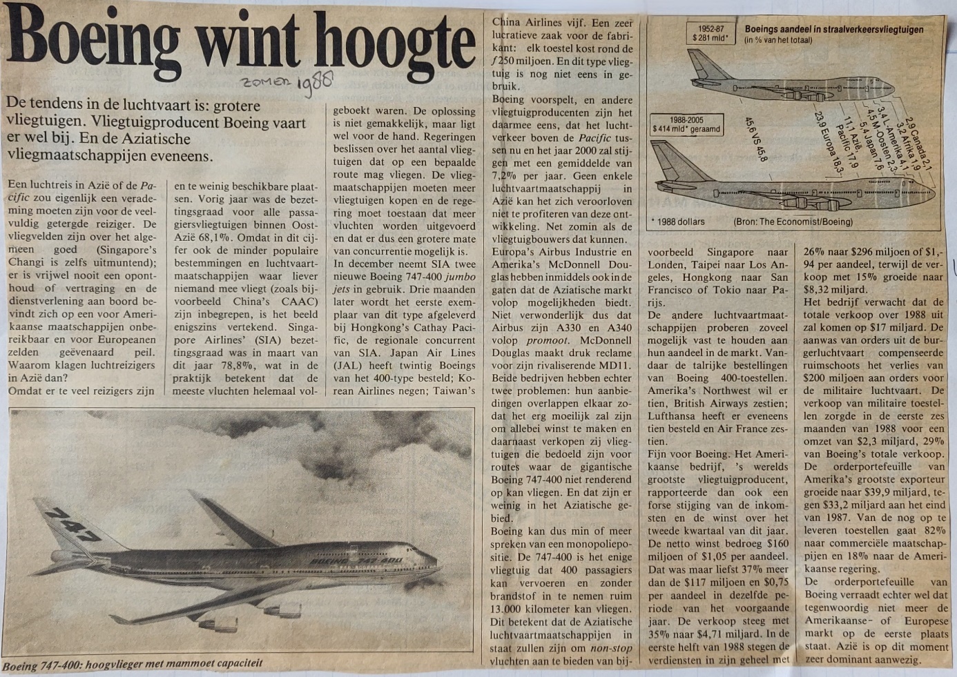 Boeing 747-400 | newspaper article "Boeing gains height" summer 1988