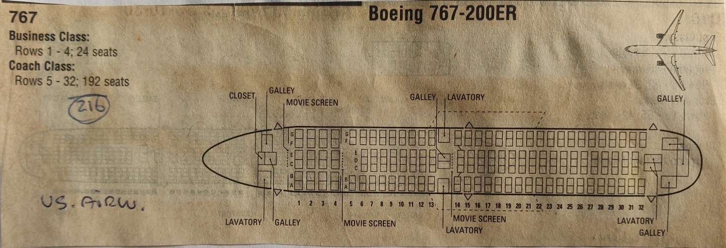 Boeing 767-200ER cabin seat arrangement