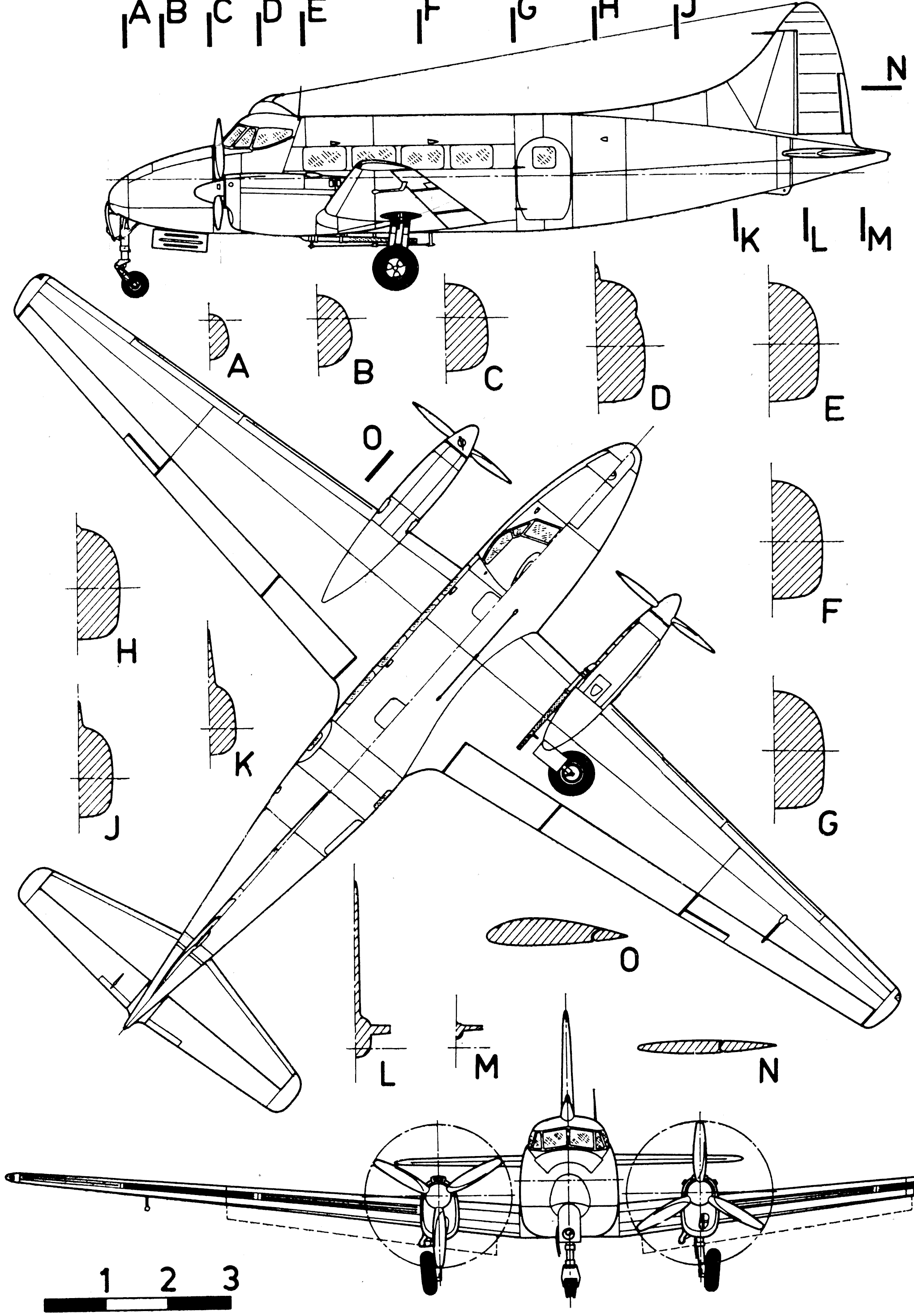 de Havilland Dove Blueprint - Download free blueprint for 3D modeling