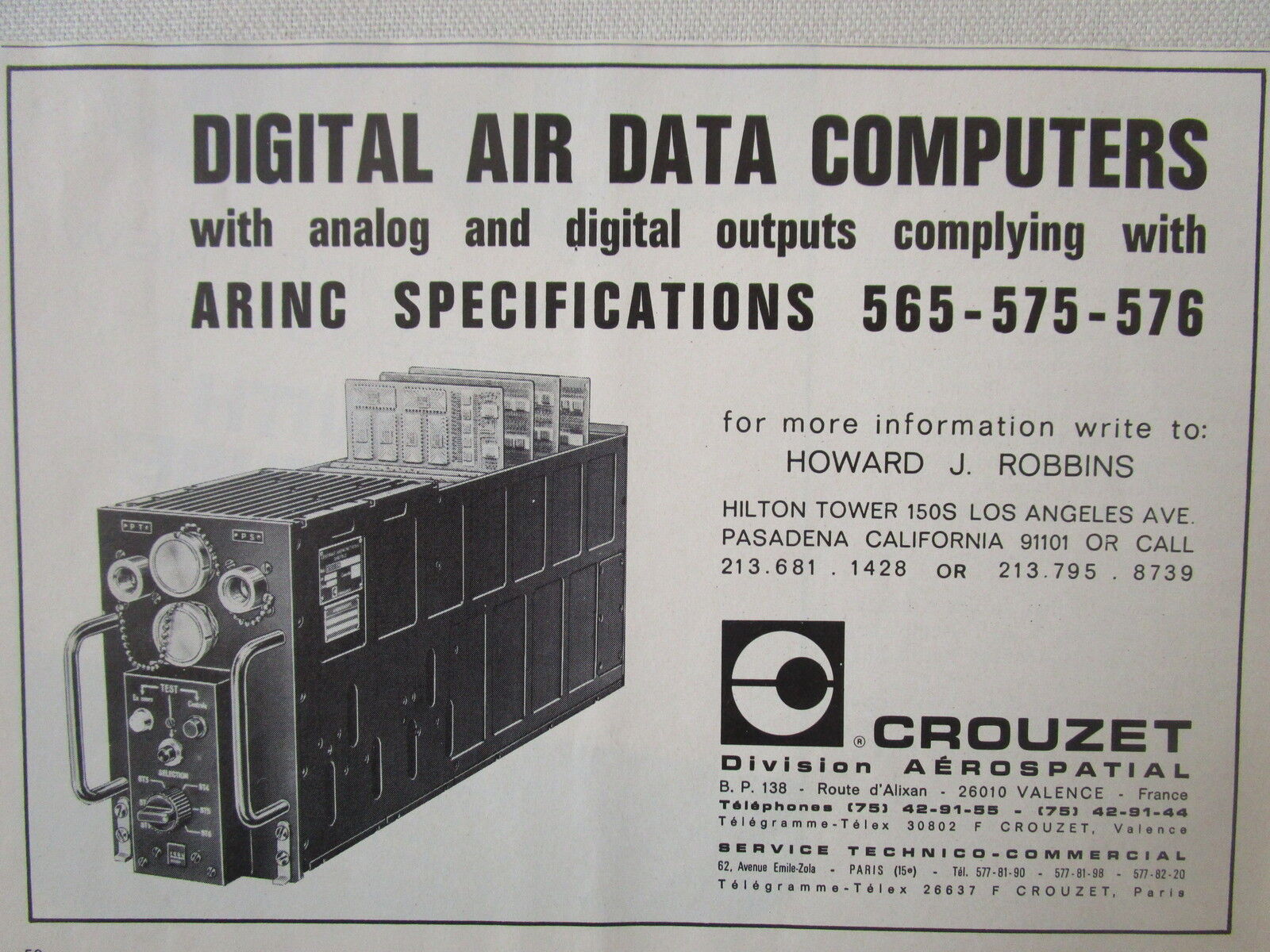 1/73 PUB CROUZET AEROSPATIAL VALENCE DIGITAL AIR DATA COMPUTER ARINC 576 ORIGINAL AD | eBay