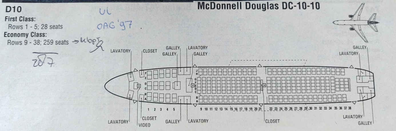 McDonnell Douglas DC-10-10 United Airlines cabin layout