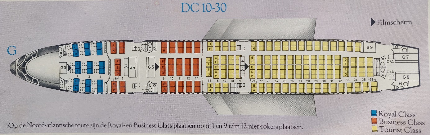 McDonnel Douglas DC-10-30 KLM cabin seat layout