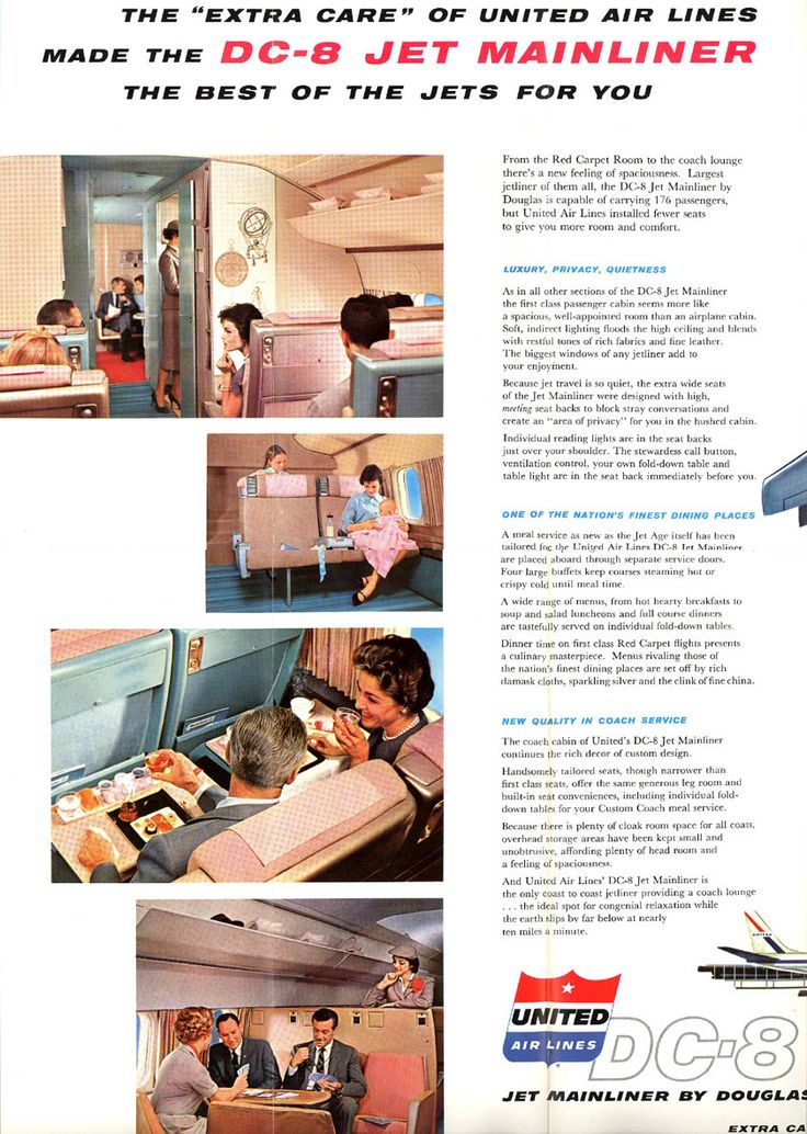 Douglas DC-8 interior United Airlines advertisement 