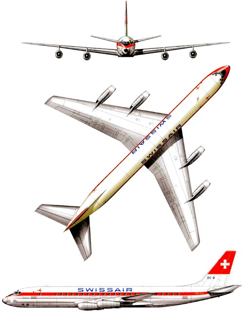 Douglas DC-8-32 3-side view drawing