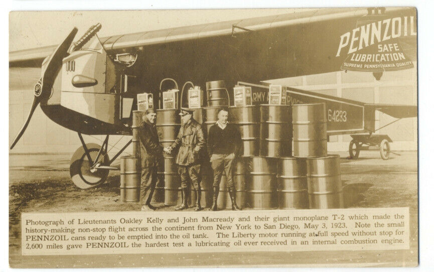 Image 1 - Rare-1923-RPPC-PENNZOIL-Ad-FOKKER-T-2-MONOPLANE-Oakley-Kelly-amp-John-Macready