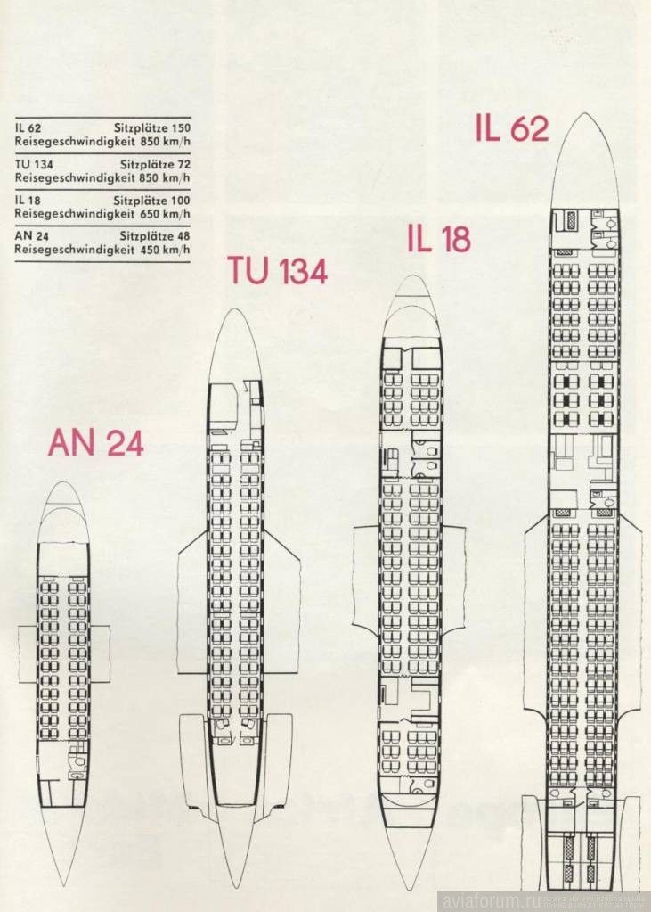 Interflug seat maps | Aviao | Il-62, Il-18, Tu-134, An-24