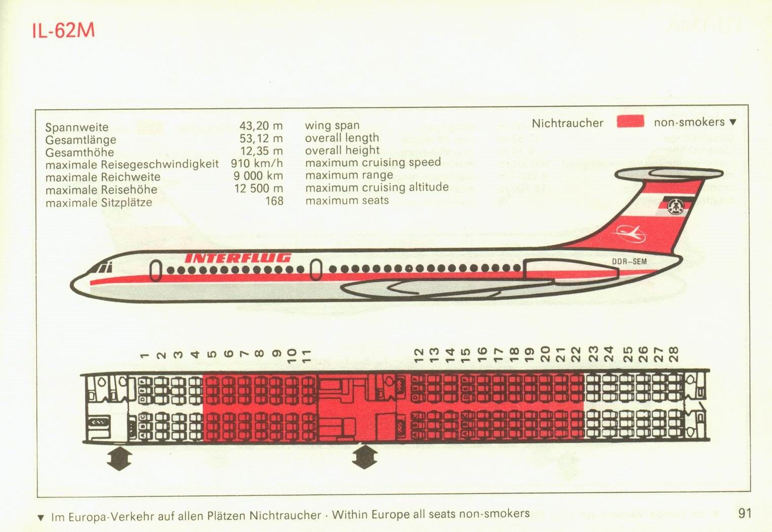 Interflug Ilyushin IL-62M seat map | Vintage airline ads, Aviation history,  National airlines