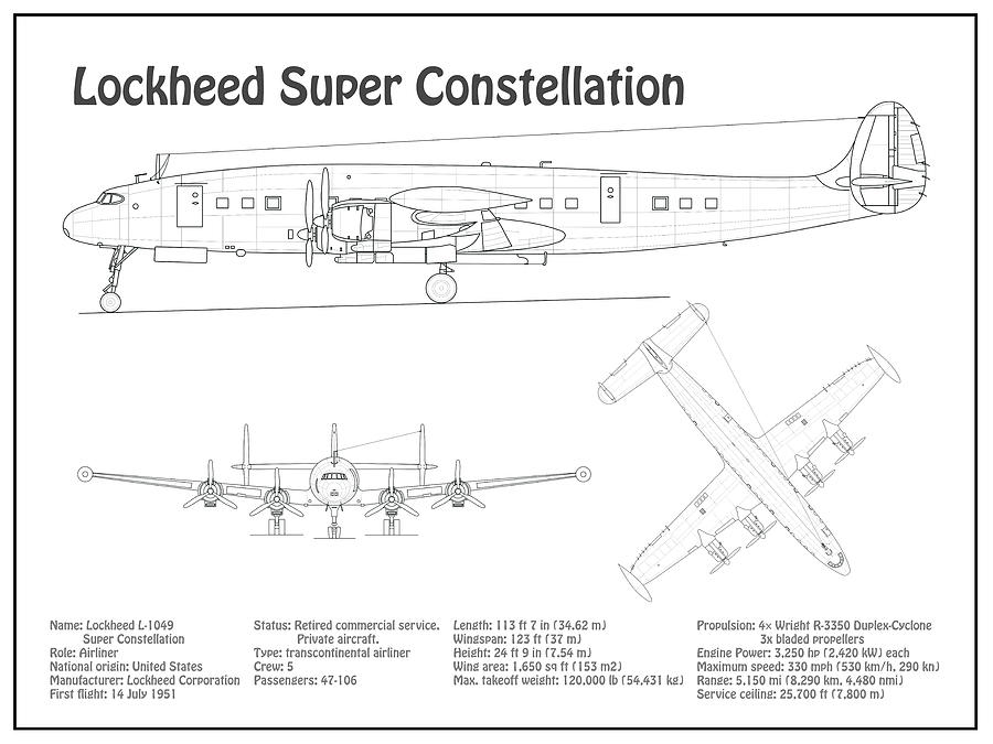 Lockheed L-1049 Super Constellation - Blueprint Plans BD Digital Art by  StockPhotosArt Com