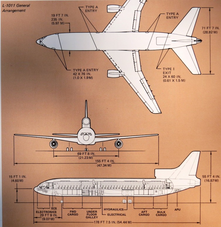 Lockheed L1011 Tristar 3-side view scale drawing