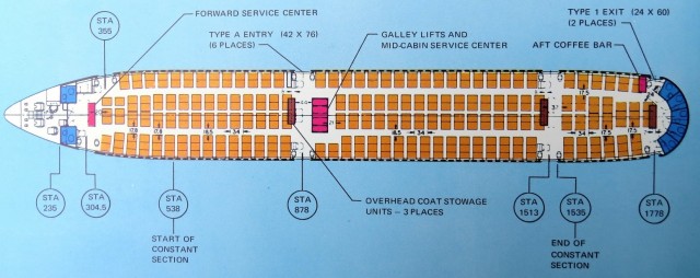 Lockheed L1011 Tristar cabin seat layout