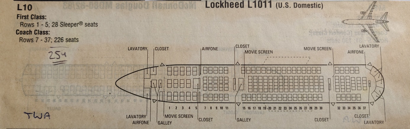 Lockheed L1011 Tristar cabin seat layout