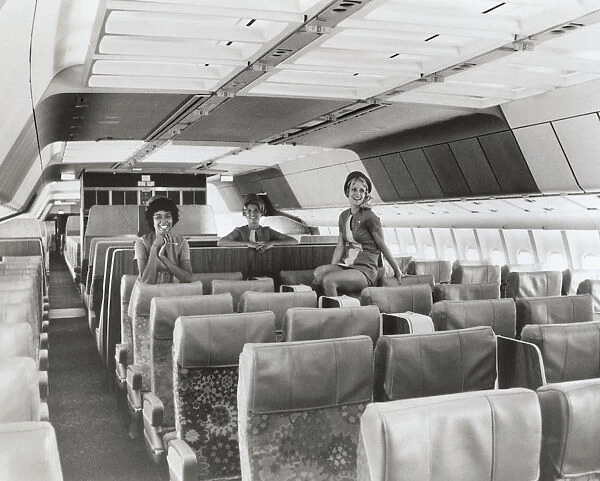 Lockheed L-1011 Tristar 200 interior with laughing stewardesses