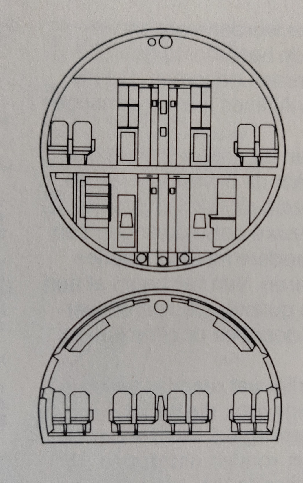 Lockheed L1011 cross-section scale drwaing with underfloor galley and upward sliding main entry doors