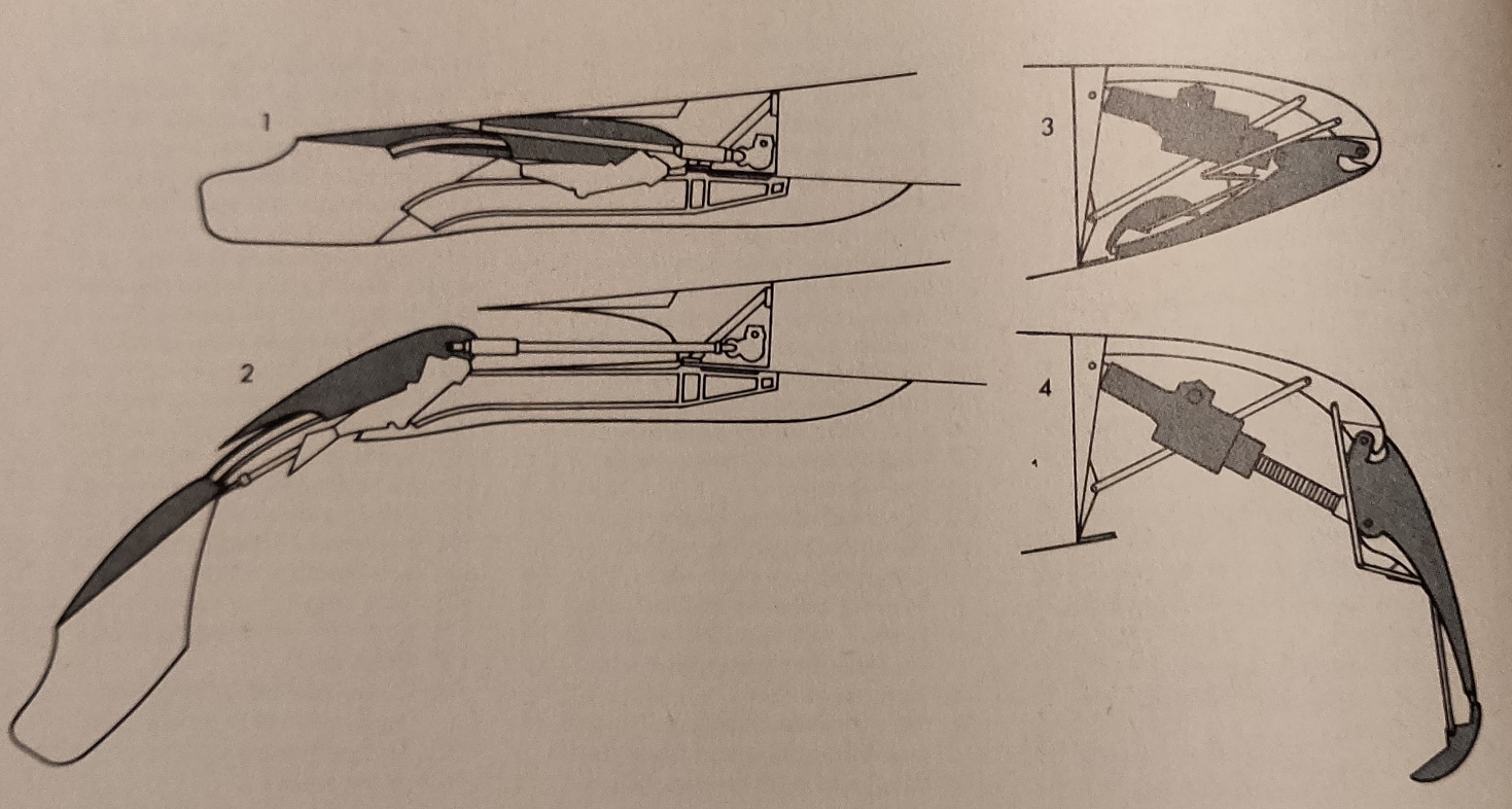 Lockheed L1011 trailing-edge flaps and leading-edge Kruger flaps cross-section scale drawing, retracted and deployed