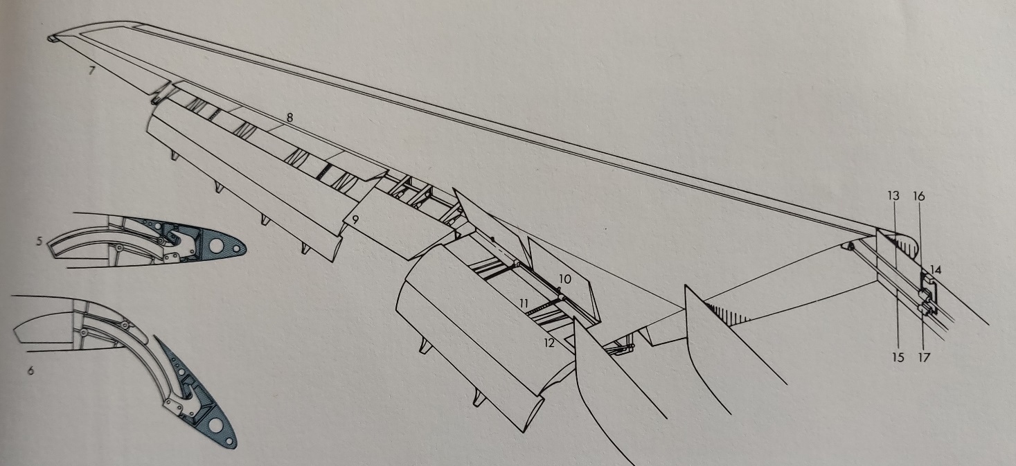 Lockheed L1011 Tristar trailing-edge flaps , ailerons and spoilers drawing, and leading-edge slats cross-section