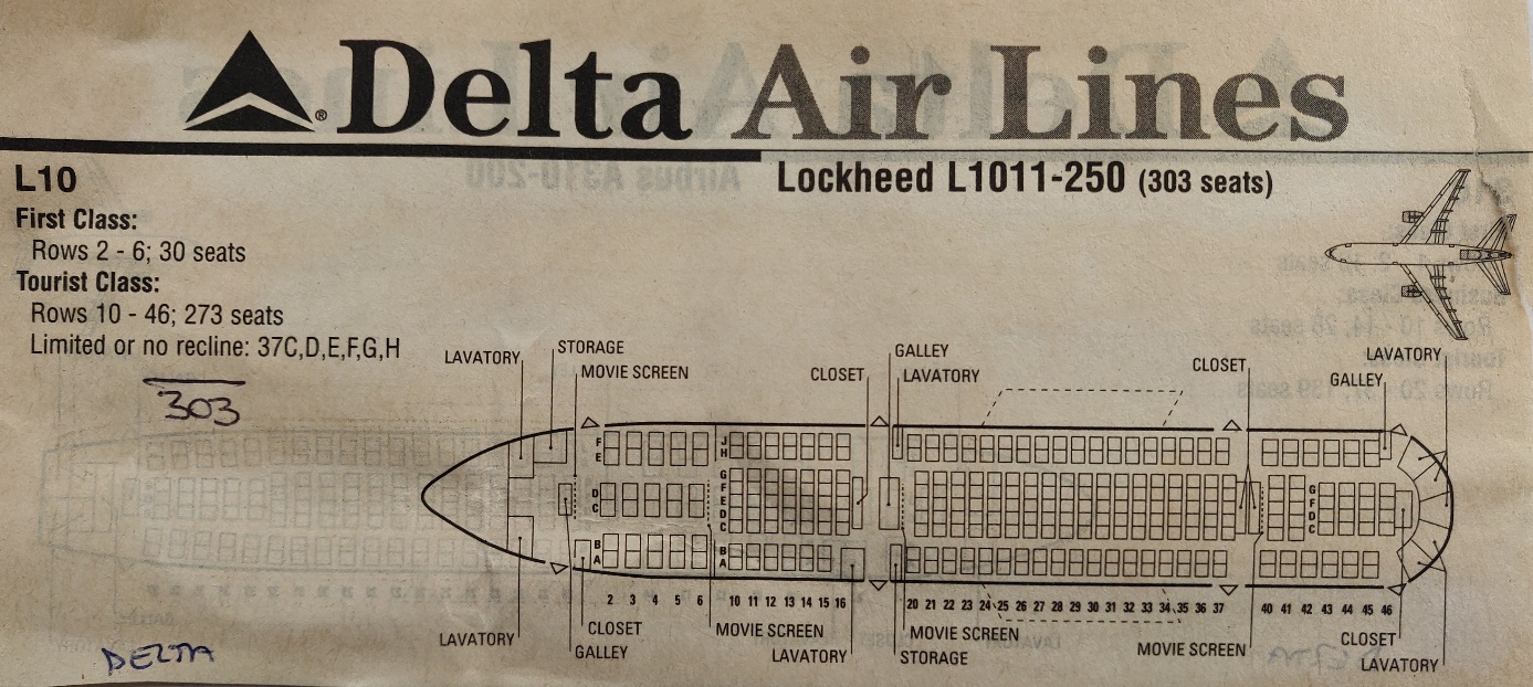 Lockheed L-1011 Tristar 250 cabin seat arrangement