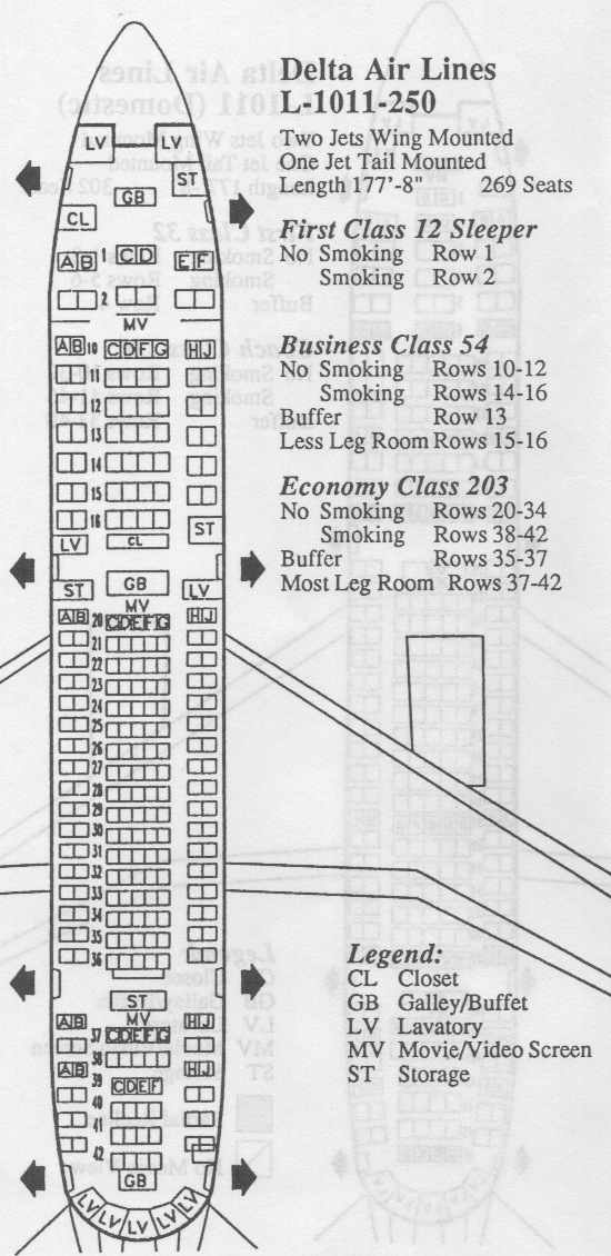 Vintage Airline Seat Map: Delta Air Lines L-1011-250 TriStar - Frequently  Flying