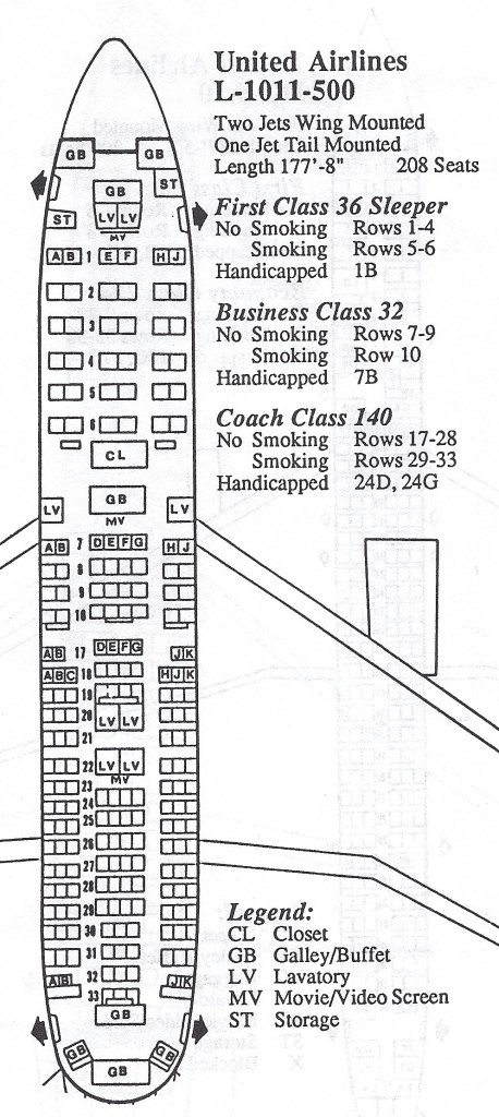 Lockheed L1011-500 | United Airlines | cabin seat layout