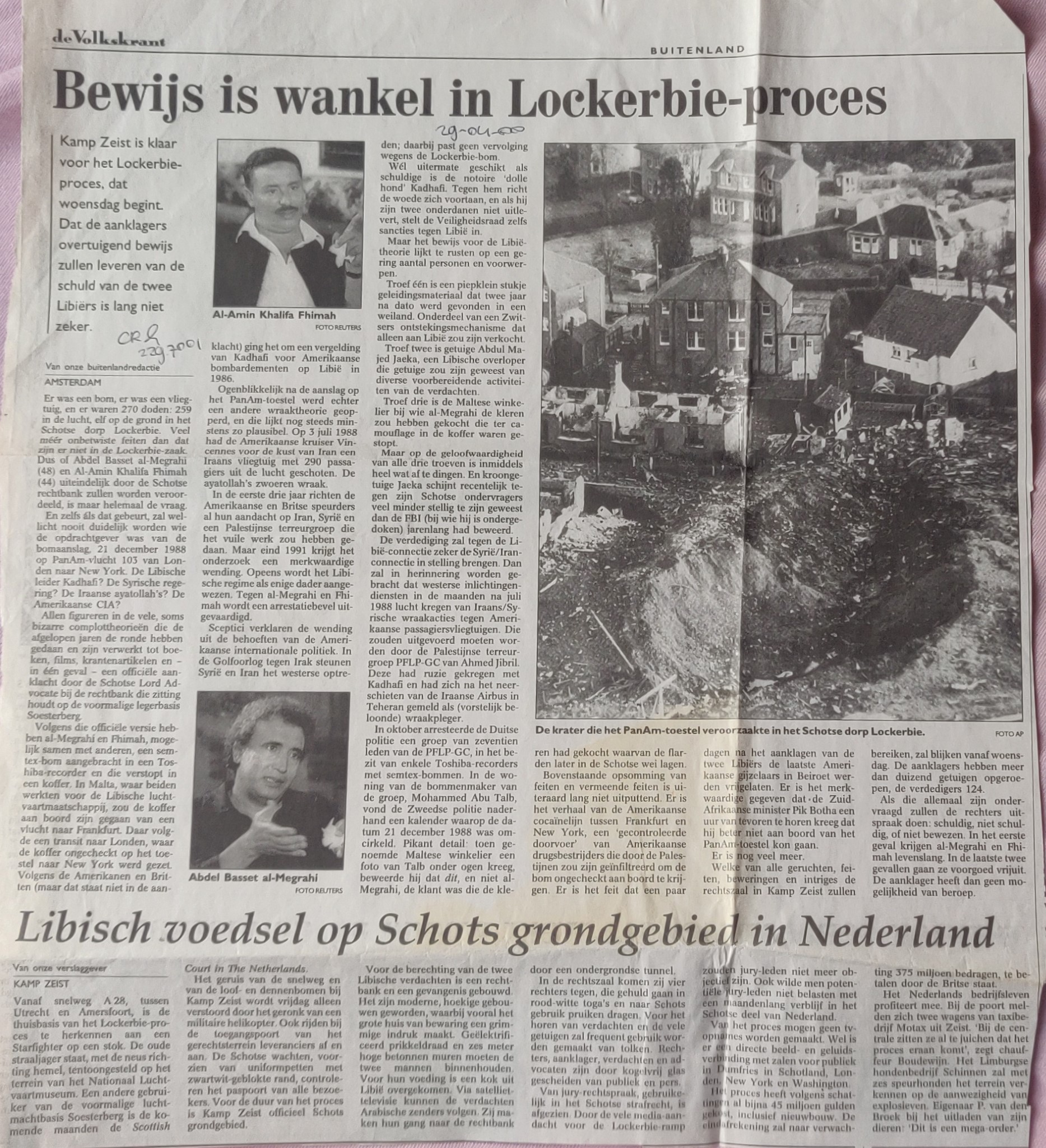 Boeing 747-100 PanAm Lockerbie disaster newspaper article 29 April 2000