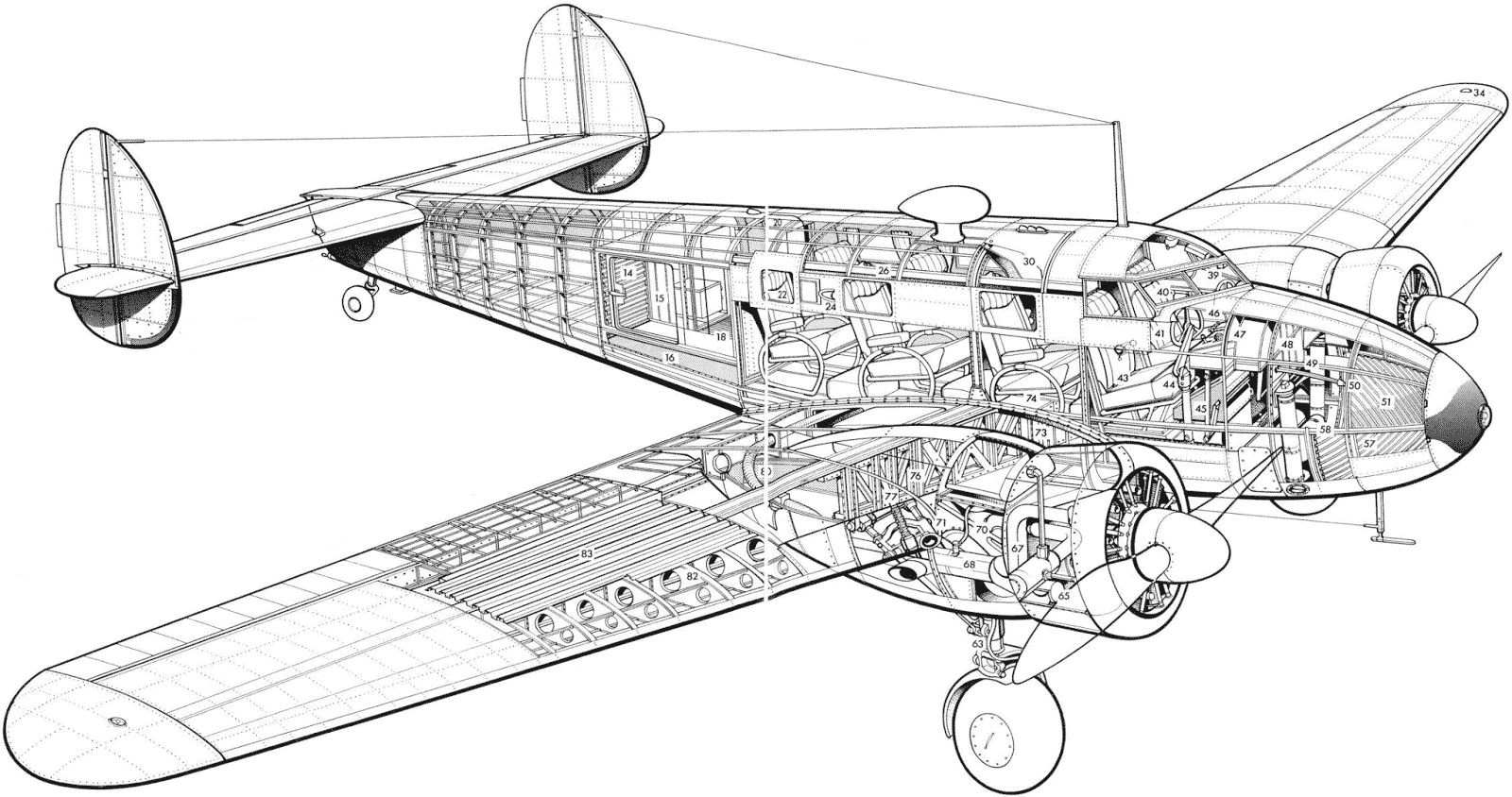 Lockheed Model 12 Electra Junior Cutaway Drawing in High quality