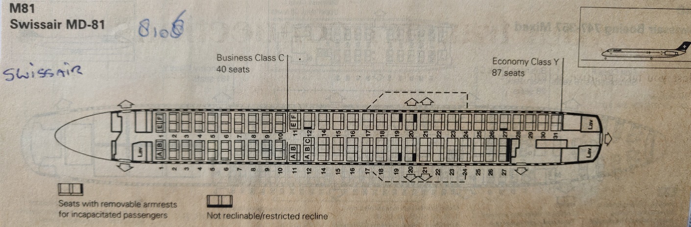 McDonnel Douglas MD-81 | Swissair | cabin layout