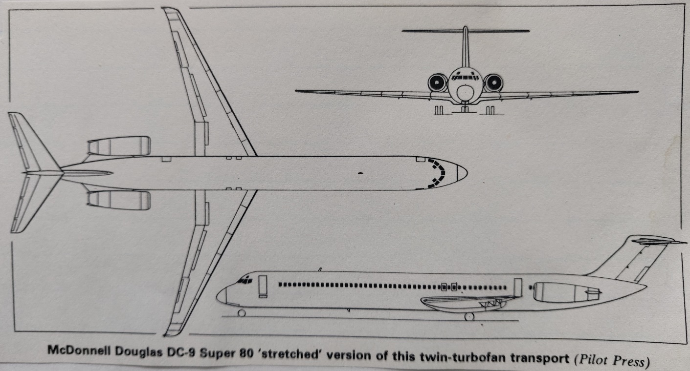 McDonnel Douglas MD-81 3-side view drawing