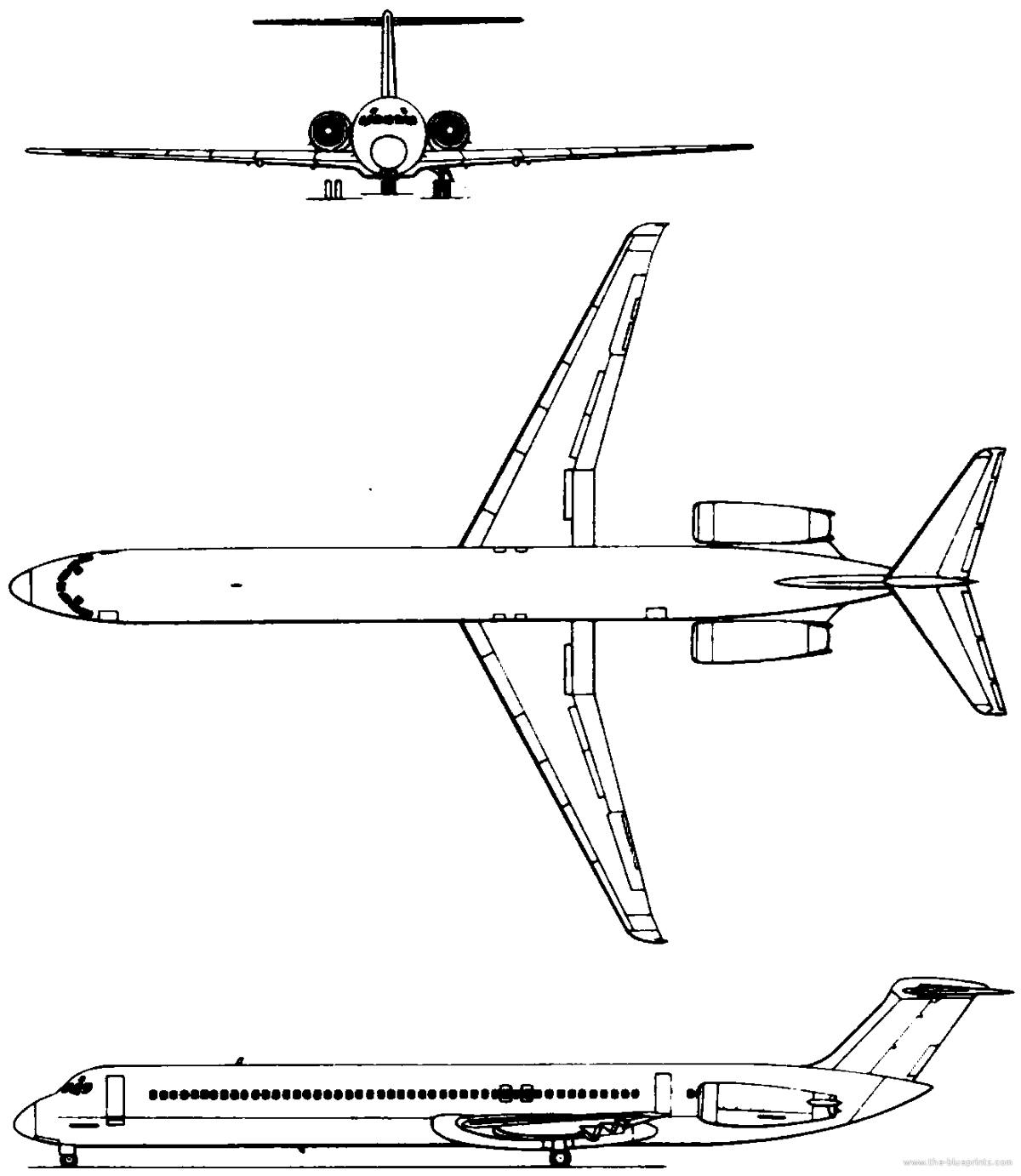 McDonnel Douglas MD-83 3-side view drawing