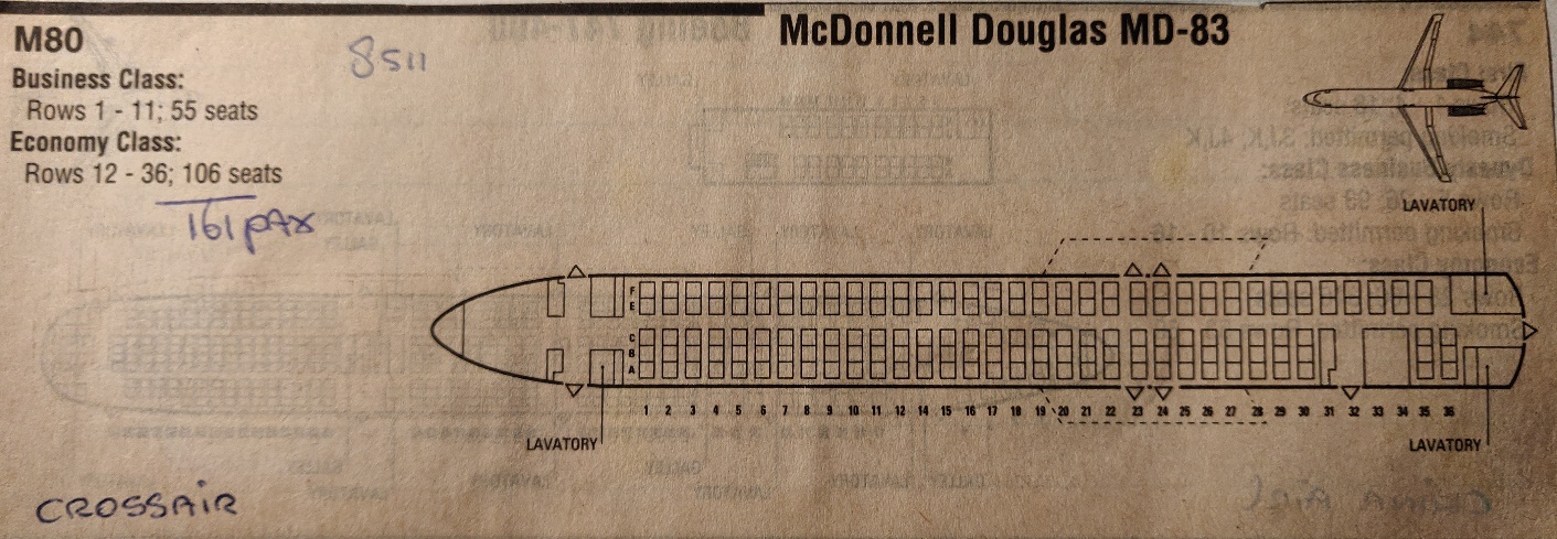 McDonnel Douglas MD-83 | Crossair | cabin layout