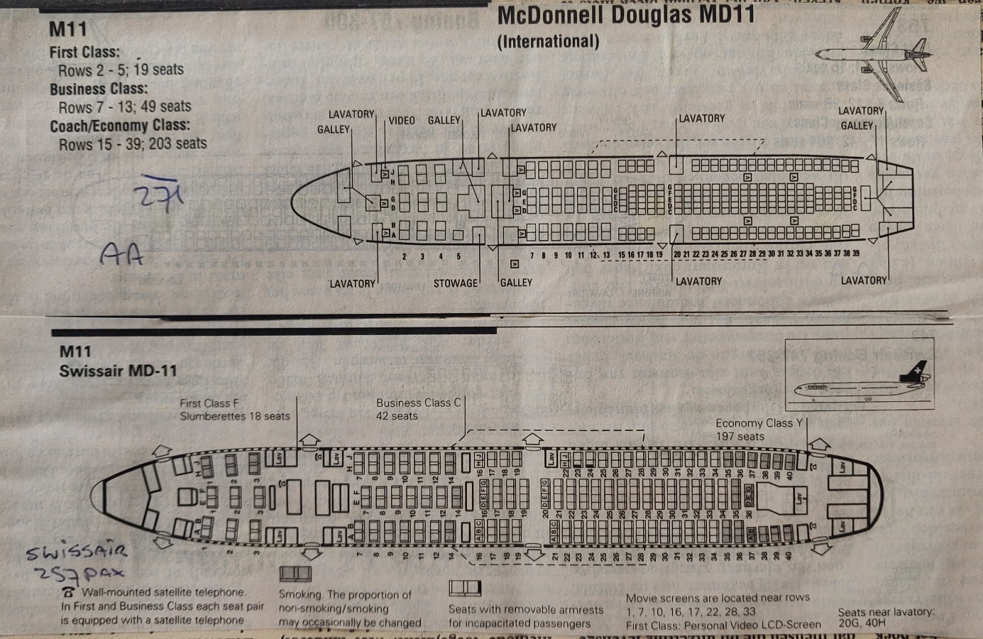 McDonnel Douglas MD-11 cabin seat arrangements