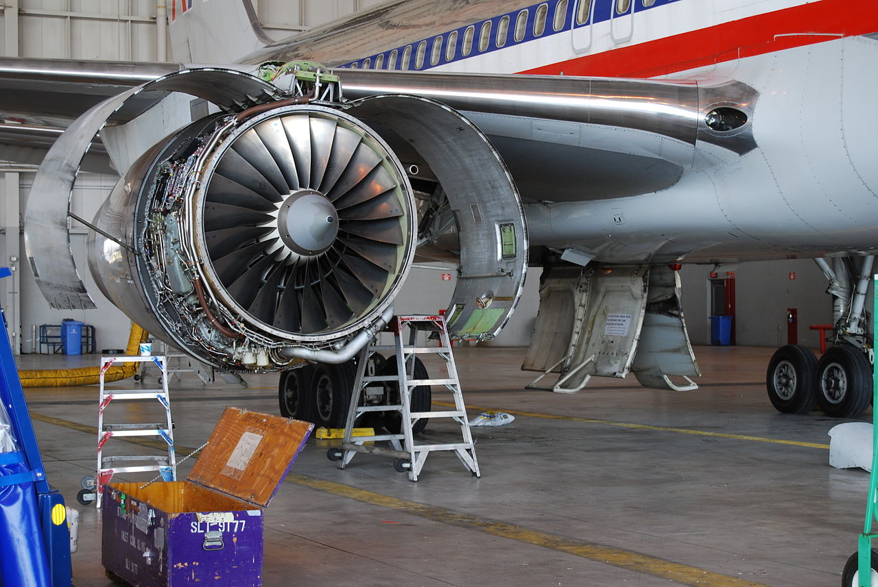 Rolls Royce RB211-535 turbofan in maintenance