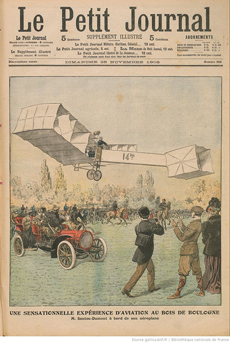 Figure 3. Santos-Dumont flying the 14-bis as depicted in the Le ...