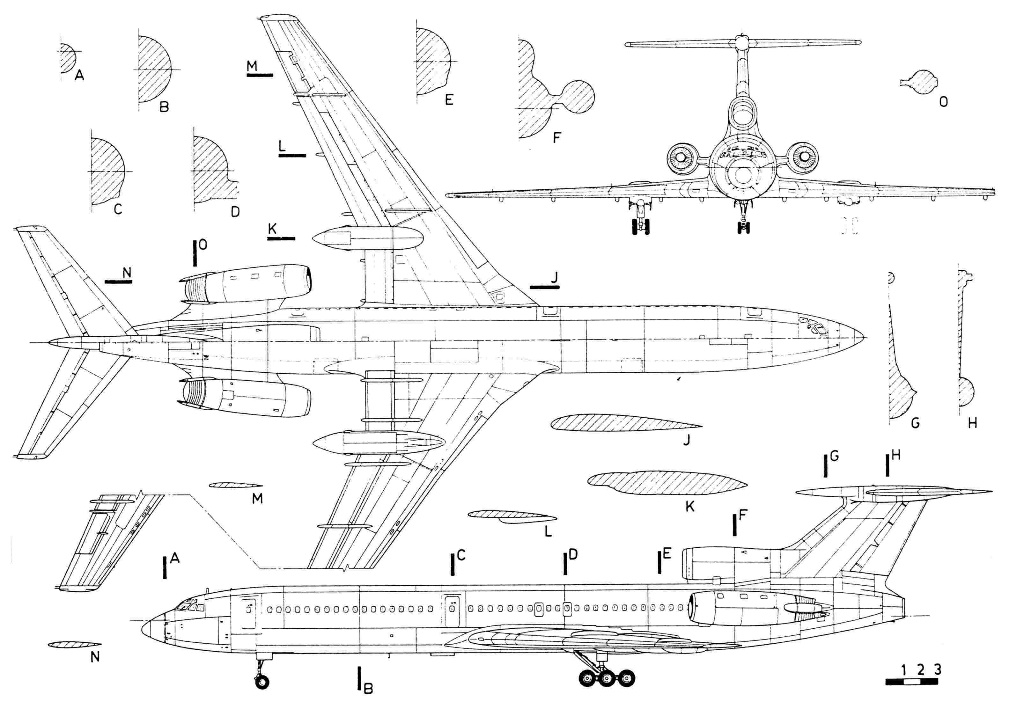 Tupolev Tu-154 3-view drawing | blueprint