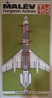 Malev Tupolev Tu-154 seat map | emergency exits