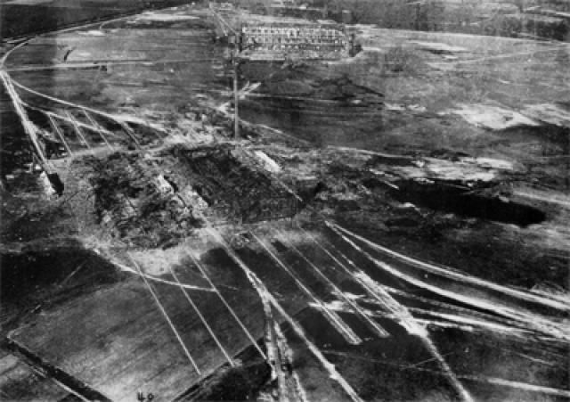 Aerial picture of the burned Zeppelin hangars at Ahlhorn, January 1918