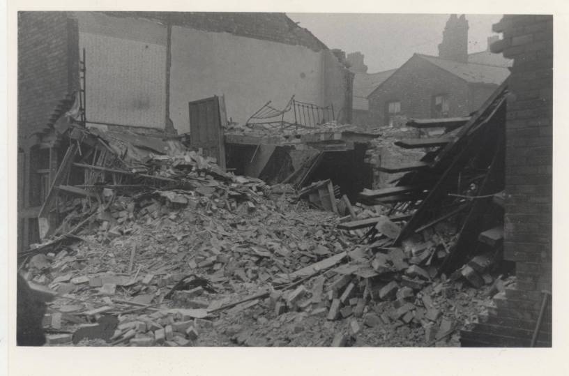 House destroyed by bombs dropped from Zeppelin LZ106 L61 at Harper street, Wigan, 12 April 1918