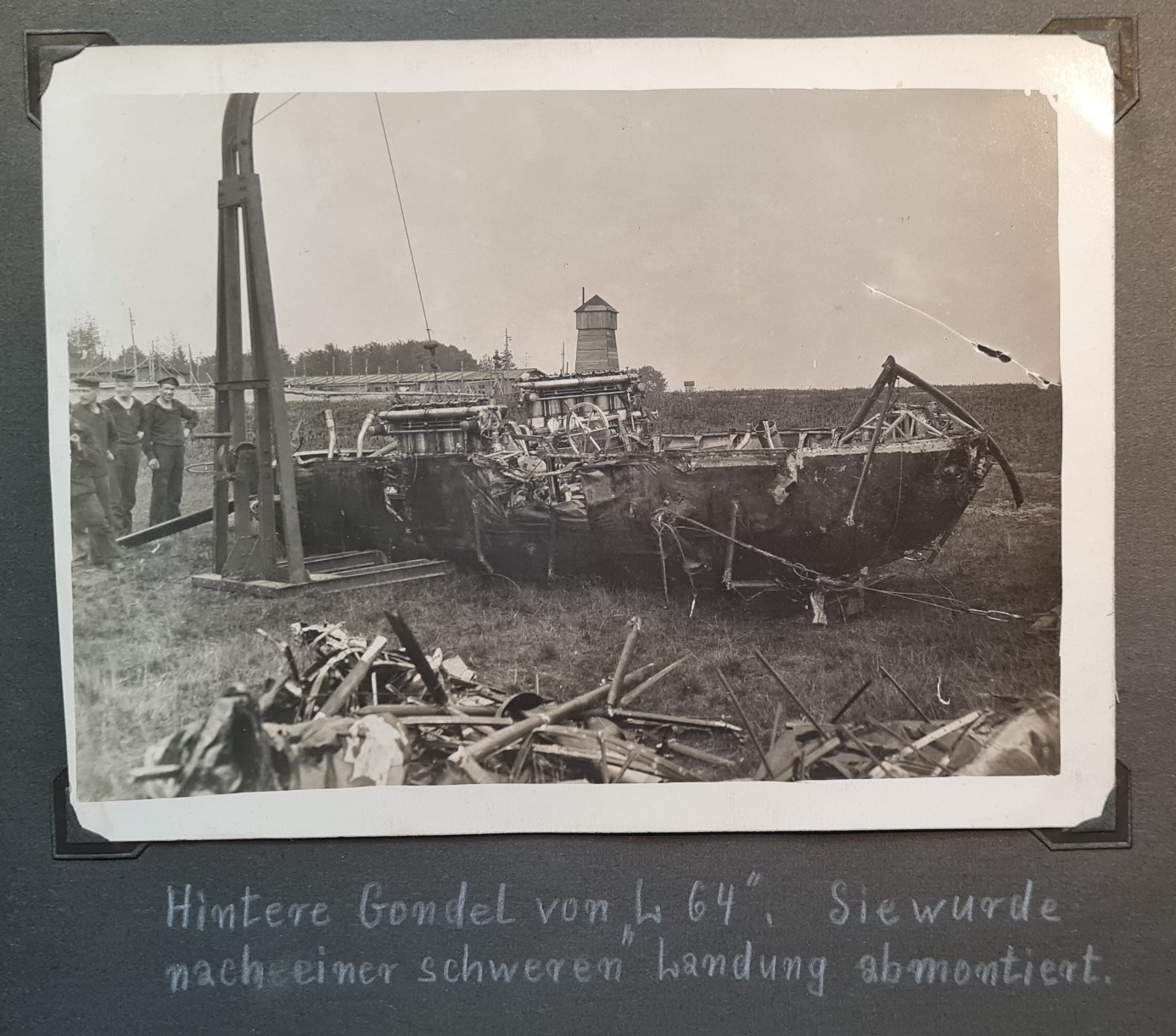 Zeppelin LZ109 L64 gondola with engines taken from the Zeppelin after a rough landing 