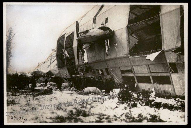 Zeppelin LZ84 L38 stranded in the snow near Ziemupe, Latvia, December 1916