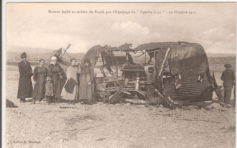 Engine gondola broken  off from Zeppelin LZ85 L45 when it stranded in the river Buech, 20 Oktober 1917