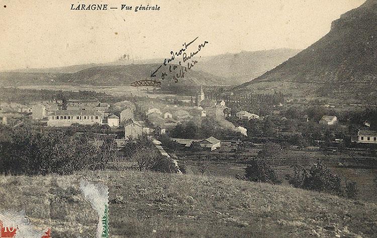 photogragph of Laragne with in the background drawn the location of the crashed Zeppelin LZ85 L45