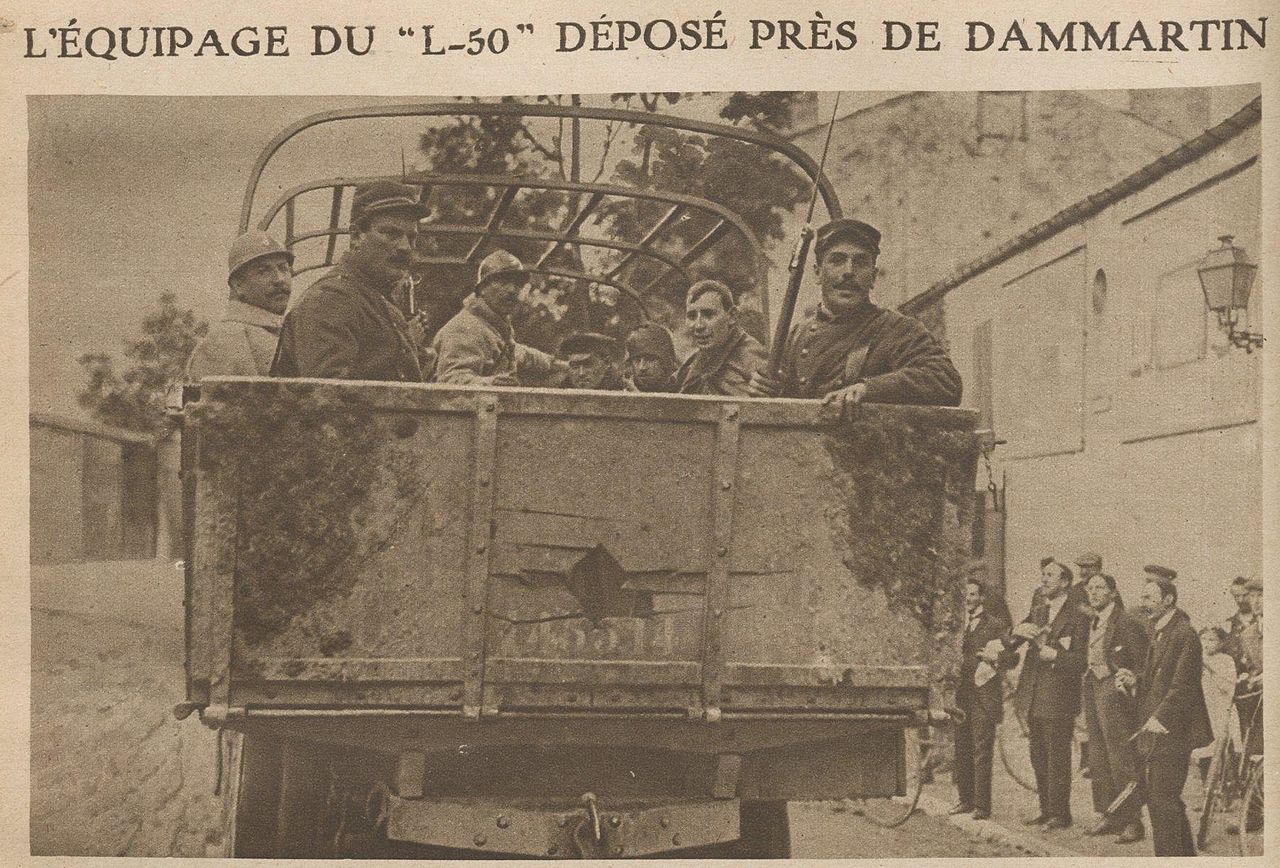 crew of Zeppelin LZ89 L50 taken to Bourbonne-les-bains as prisoners of war in the back of a truck, October 1917