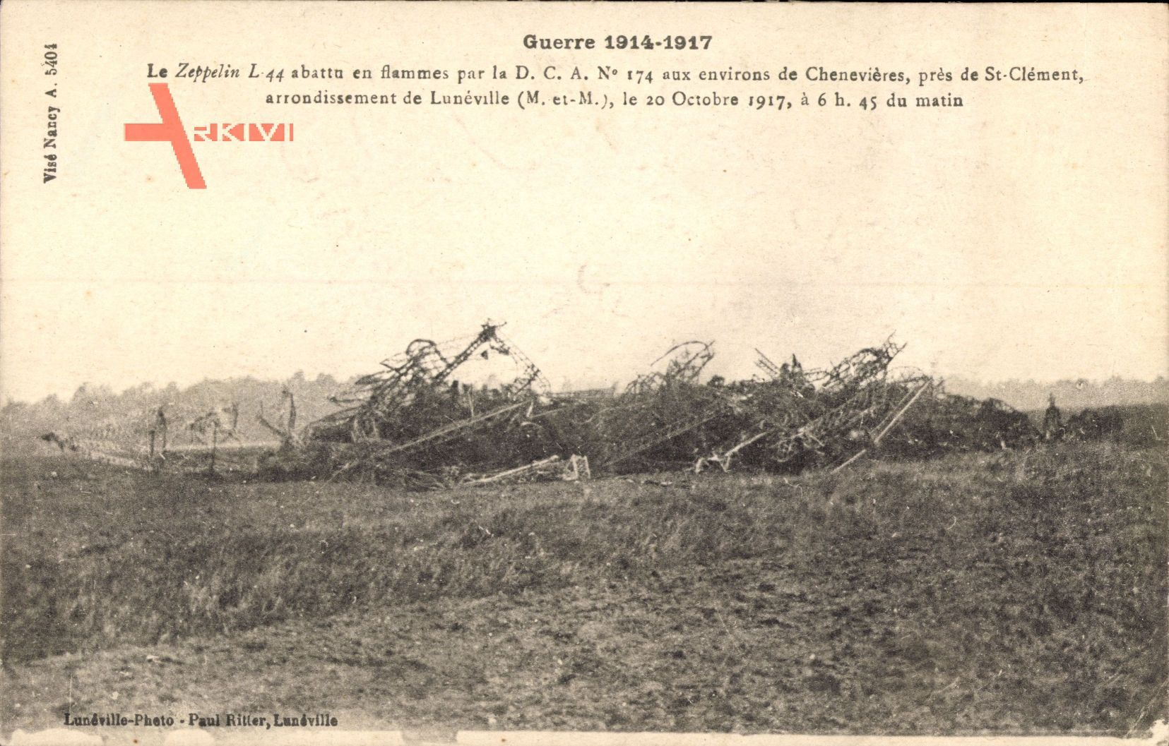 Chenevieres environs Meurthe et Moselle, Zeppelin L 44 abattu en flammes |  xl