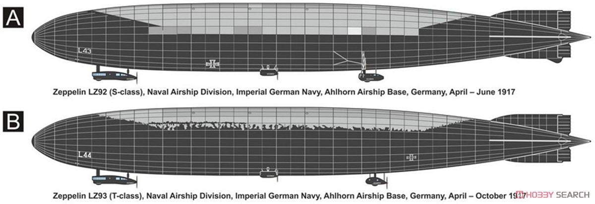 side view drawing of Zeppelin LZ92 and LZ93