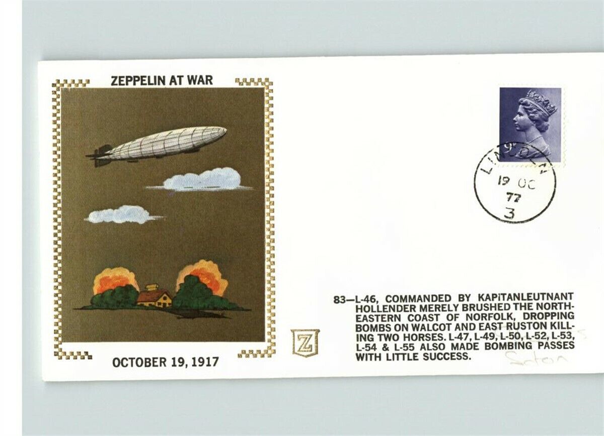 British first day post stamp | Zeppelin L-46 at war | commanded by Kaptitanleutnant Hollender